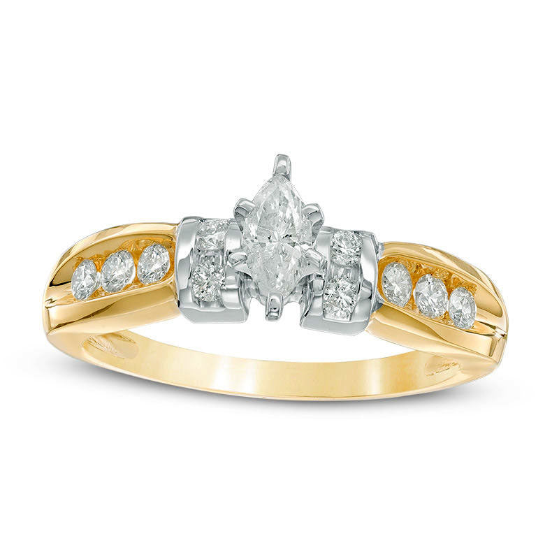 Image of ID 1 050 CT TW Marquise Natural Diamond Collar Engagement Ring in Solid 14K Two-Tone Gold