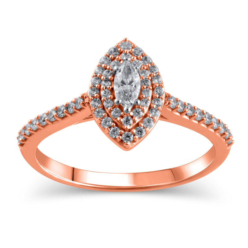Image of ID 1 050 CT TW Marquise Natural Diamond Double Frame Engagement Ring in Solid 10K Rose Gold