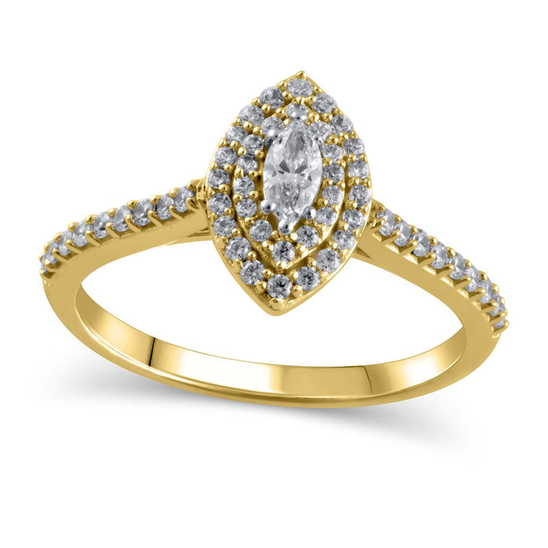 Image of ID 1 050 CT TW Marquise Natural Diamond Double Frame Engagement Ring in Solid 10K Yellow Gold