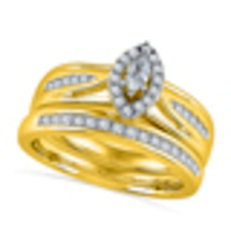 Image of ID 1 050 CT TW Marquise Natural Diamond Frame Bridal Engagement Ring Set in Solid 10K Yellow Gold