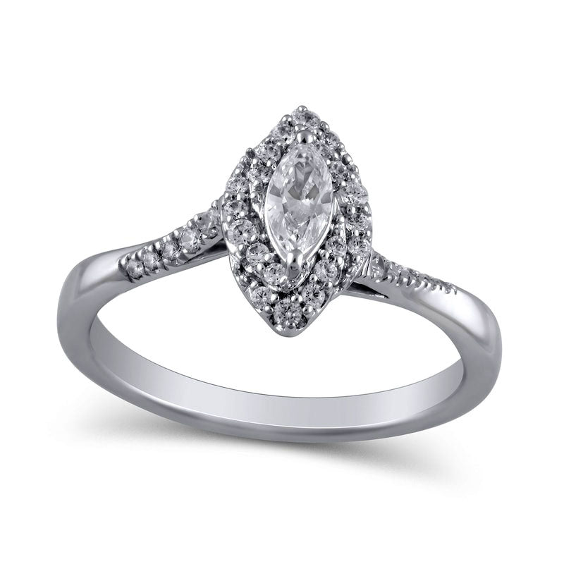 Image of ID 1 050 CT TW Marquise Natural Diamond Swirl Frame Engagement Ring in Solid 10K White Gold