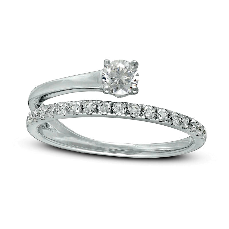 Image of ID 1 050 CT TW Natural Clarity Enhanced Diamond Solitaire-Style Wrap Ring in Solid 10K White Gold