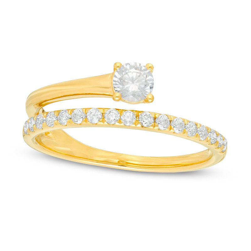 Image of ID 1 050 CT TW Natural Clarity Enhanced Diamond Solitaire-Style Wrap Ring in Solid 10K Yellow Gold