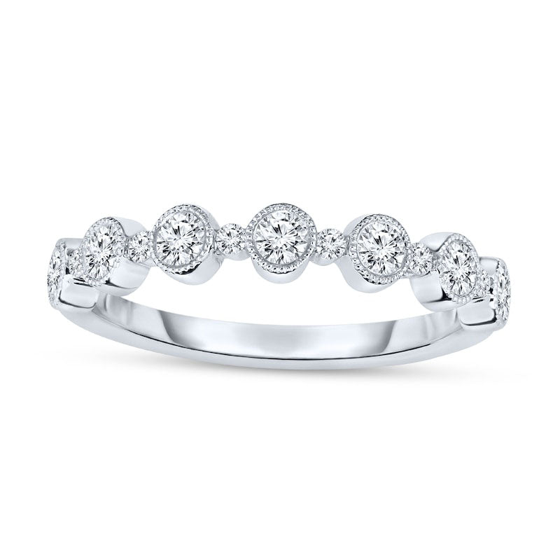 Image of ID 1 050 CT TW Natural Diamond Alternating Antique Vintage-Style Stackable Band in Solid 14K White Gold
