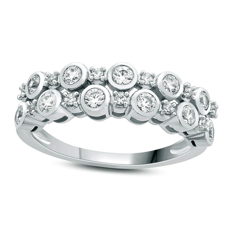 Image of ID 1 050 CT TW Natural Diamond Alternating Double Row Anniversary Band in Solid 10K White Gold