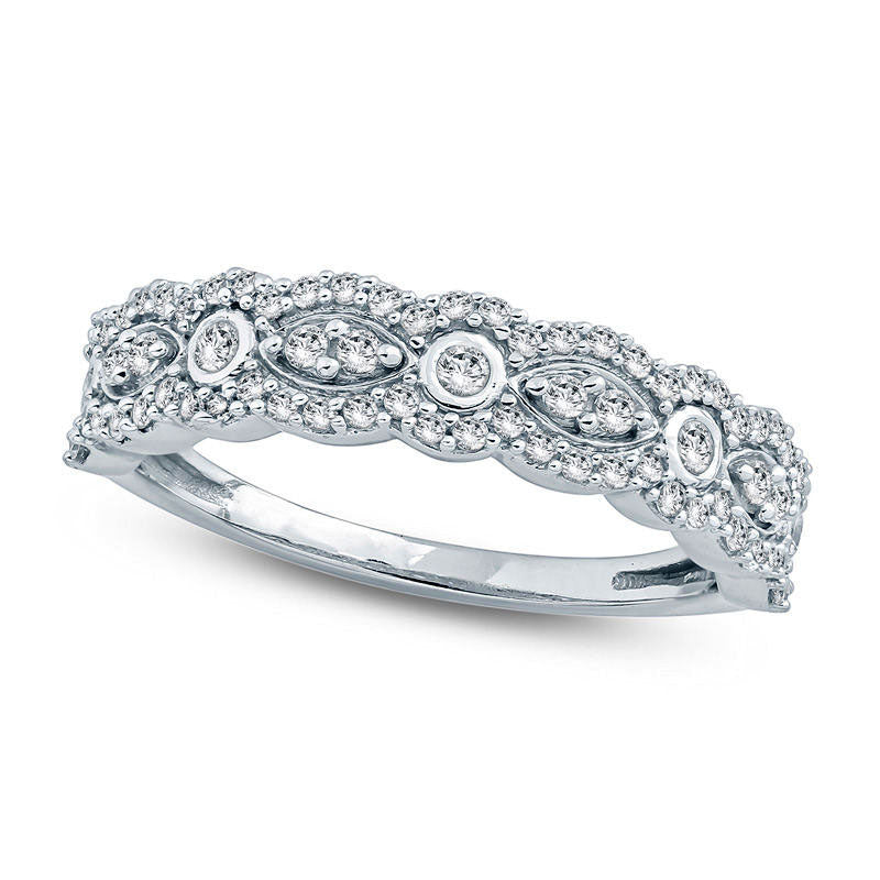 Image of ID 1 050 CT TW Natural Diamond Alternating Round and Marquise Scallop Anniversary Band in Solid 10K White Gold