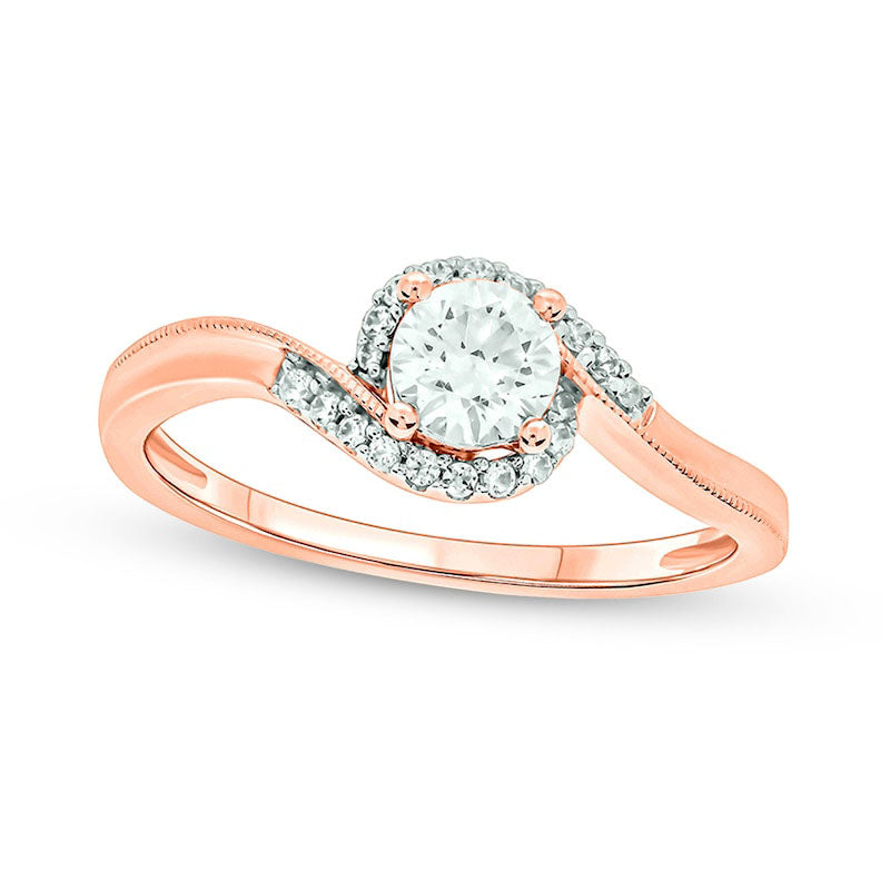 Image of ID 1 050 CT TW Natural Diamond Antique Vintage-Style Bypass Engagement Ring in Solid 14K Rose Gold (I/I2)