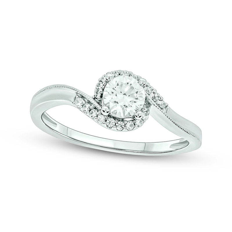 Image of ID 1 050 CT TW Natural Diamond Antique Vintage-Style Bypass Engagement Ring in Solid 14K White Gold (I/I2)