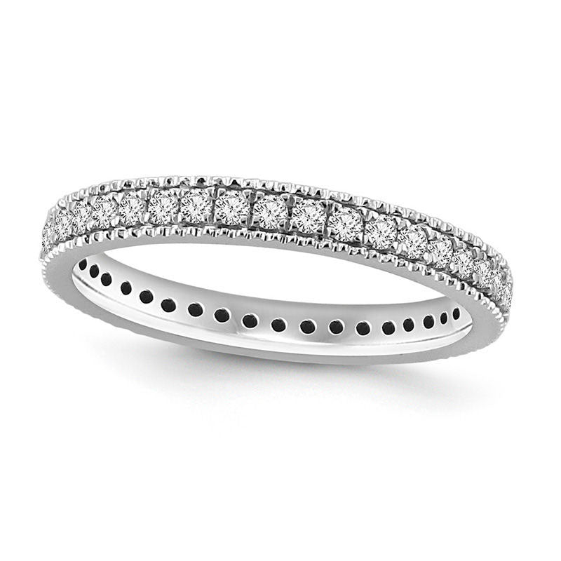 Image of ID 1 050 CT TW Natural Diamond Antique Vintage-Style Eternity Wedding Band in Solid 14K White Gold