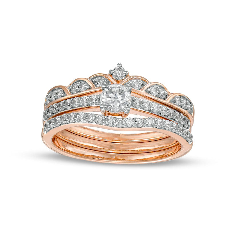 Image of ID 1 050 CT TW Natural Diamond Antique Vintage-Style Three Piece Bridal Engagement Ring Set in Solid 10K Rose Gold (J/I3)