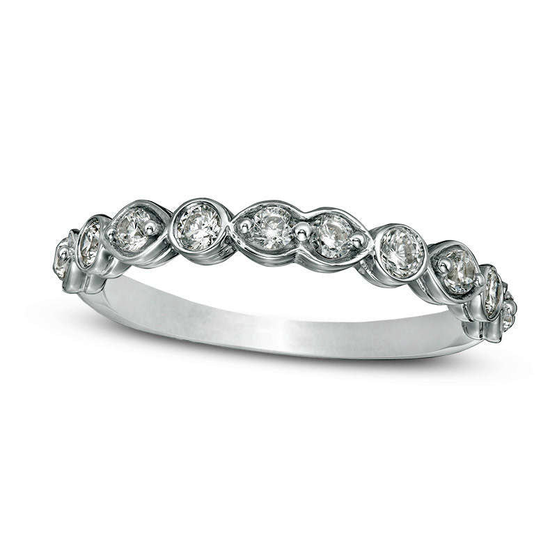 Image of ID 1 050 CT TW Natural Diamond Art Deco Alternating Wedding Band in Solid 10K White Gold