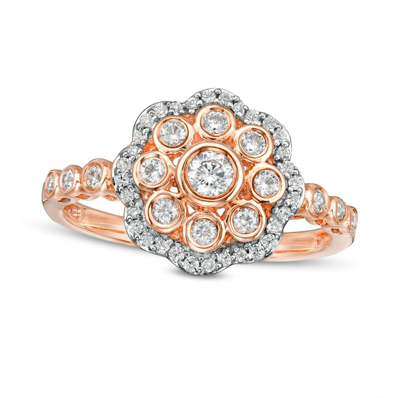 Image of ID 1 050 CT TW Natural Diamond Bezel-Set Scallop Frame Ring in Solid 10K Rose Gold