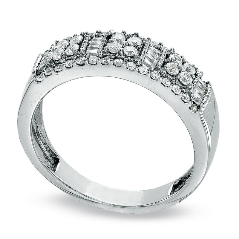 Image of ID 1 050 CT TW Natural Diamond Block Band in Solid 10K White Gold