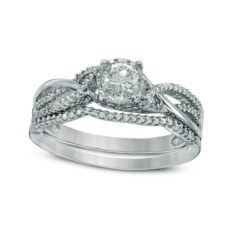 Image of ID 1 050 CT TW Natural Diamond Braided Bridal Engagement Ring Set in Solid 10K White Gold