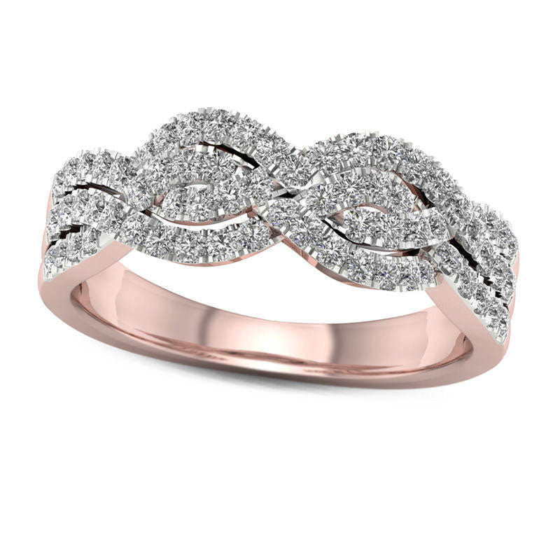 Image of ID 1 050 CT TW Natural Diamond Braided Twist Ring in Solid 10K Rose Gold