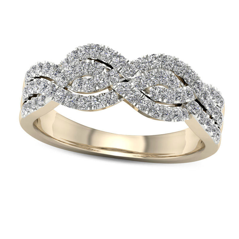 Image of ID 1 050 CT TW Natural Diamond Braided Twist Ring in Solid 10K Yellow Gold