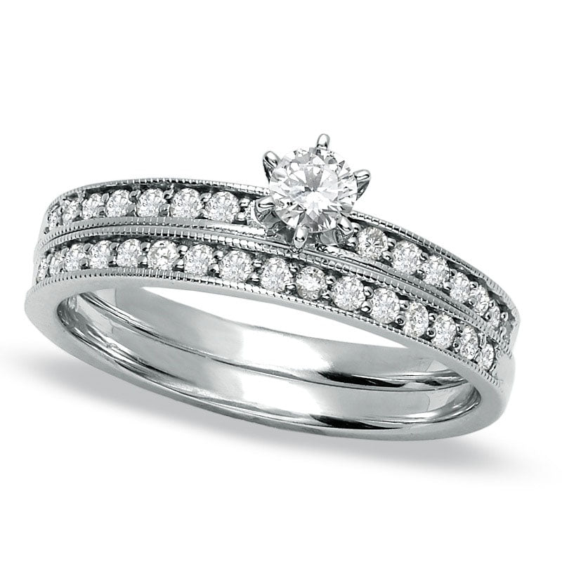 Image of ID 1 050 CT TW Natural Diamond Bridal Engagement Ring Set in Solid 14K White Gold