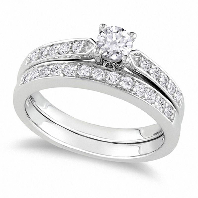 Image of ID 1 050 CT TW Natural Diamond Bridal Engagement Ring Set in Sterling Silver