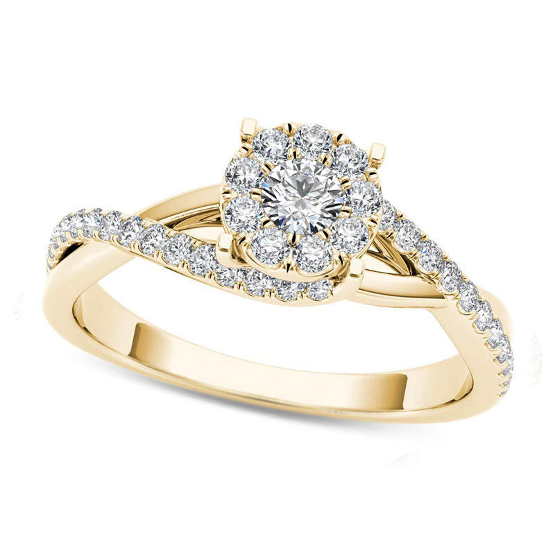 Image of ID 1 050 CT TW Natural Diamond Bypass Engagement Ring in Solid 14K Gold