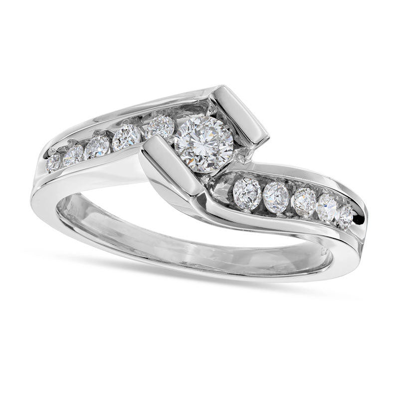 Image of ID 1 050 CT TW Natural Diamond Bypass Engagement Ring in Solid 14K White Gold