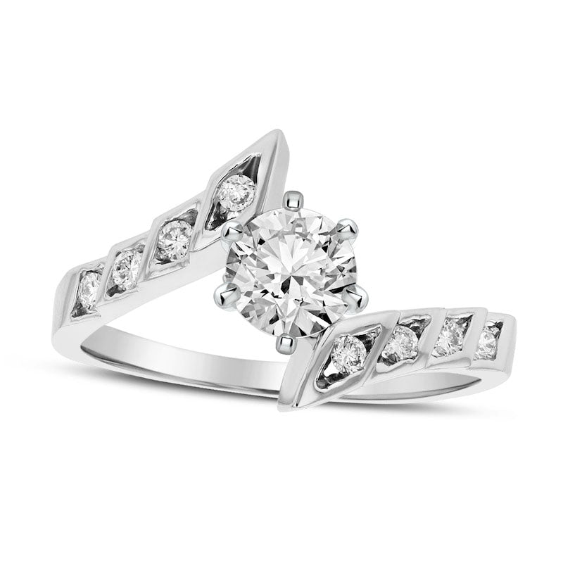 Image of ID 1 050 CT TW Natural Diamond Bypass Engagement Ring in Solid 14K White Gold (I/SI2)