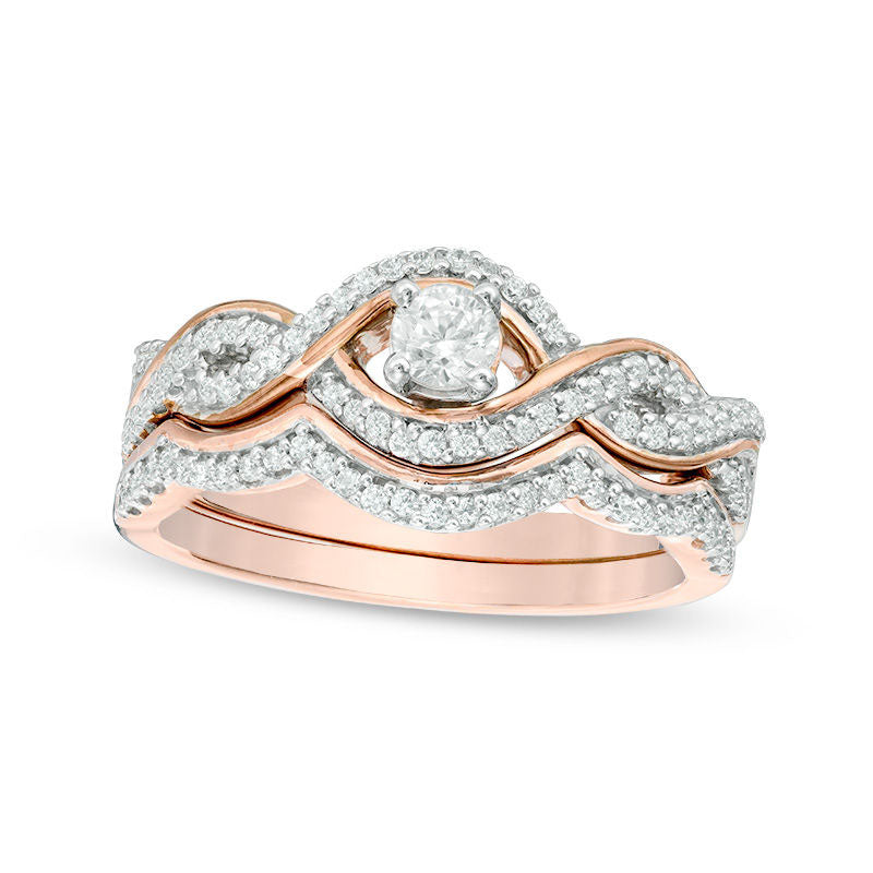 Image of ID 1 050 CT TW Natural Diamond Bypass Frame Twist Bridal Engagement Ring Set in Solid 10K Rose Gold