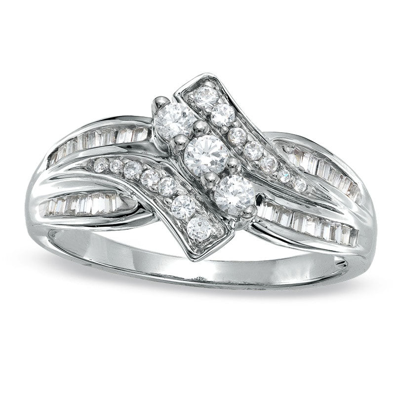 Image of ID 1 050 CT TW Natural Diamond Bypass Three Stone Ring in Solid 10K White Gold