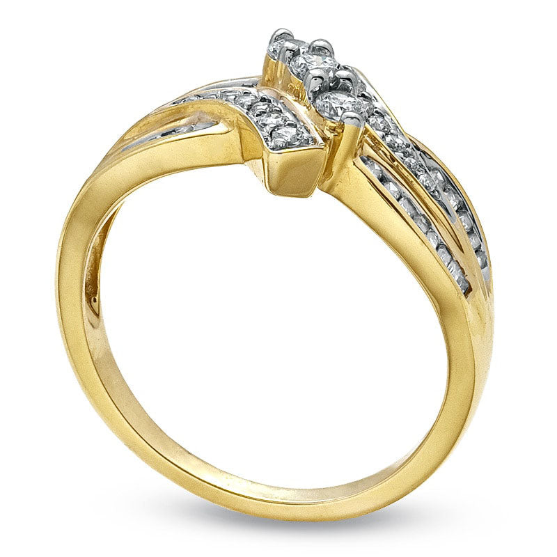 Image of ID 1 050 CT TW Natural Diamond Bypass Three Stone Ring in Solid 10K Yellow Gold
