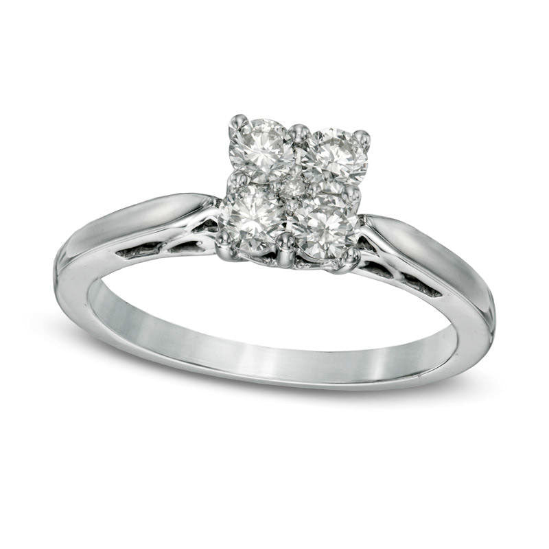 Image of ID 1 050 CT TW Natural Diamond Cluster Engagement Ring in Solid 10K White Gold
