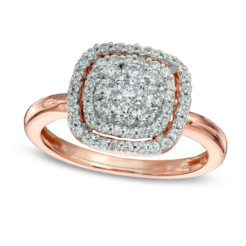 Image of ID 1 050 CT TW Natural Diamond Cluster Frame Ring in Solid 10K Rose Gold