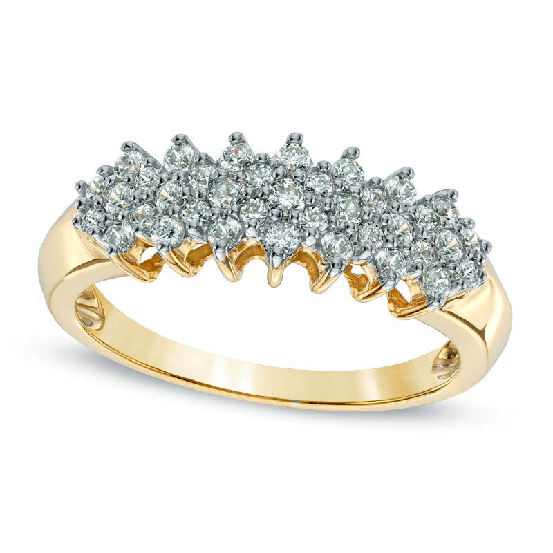 Image of ID 1 050 CT TW Natural Diamond Cluster Pyramid Band in Solid 10K Yellow Gold