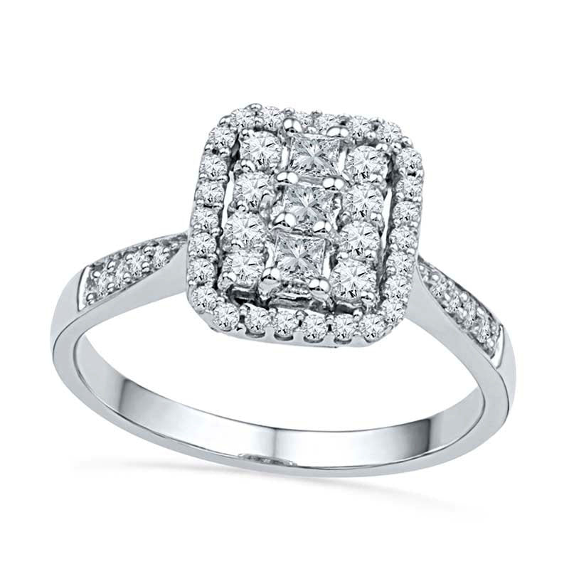 Image of ID 1 050 CT TW Natural Diamond Cluster Square Frame Ring in Solid 10K White Gold
