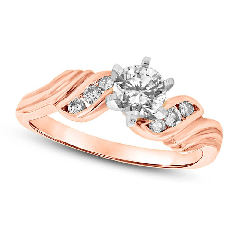 Image of ID 1 050 CT TW Natural Diamond Collar Engagement Ring in Solid 14K Rose Gold (I/SI2)