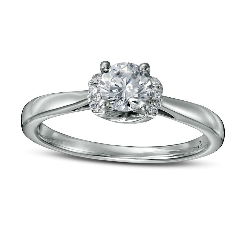 Image of ID 1 050 CT TW Natural Diamond Collar Engagement Ring in Solid 14K White Gold (I/I2)