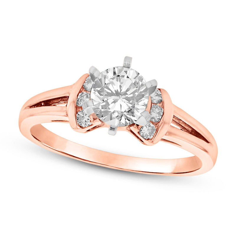 Image of ID 1 050 CT TW Natural Diamond Collar Split Shank Engagement Ring in Solid 14K Rose Gold (I/SI2)