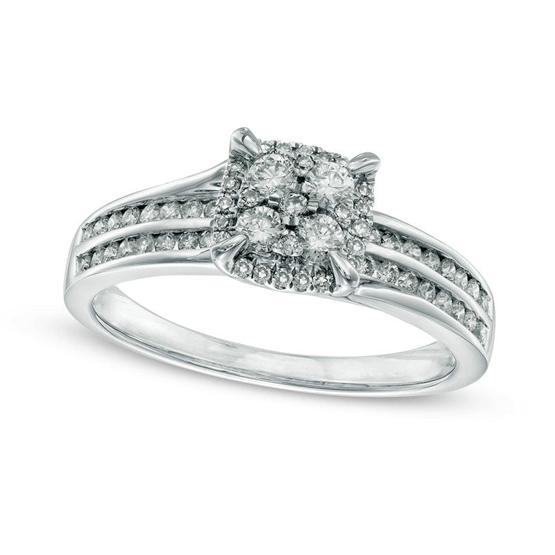 Image of ID 1 050 CT TW Natural Diamond Composite Frame Double Shank Ring in Solid 10K White Gold