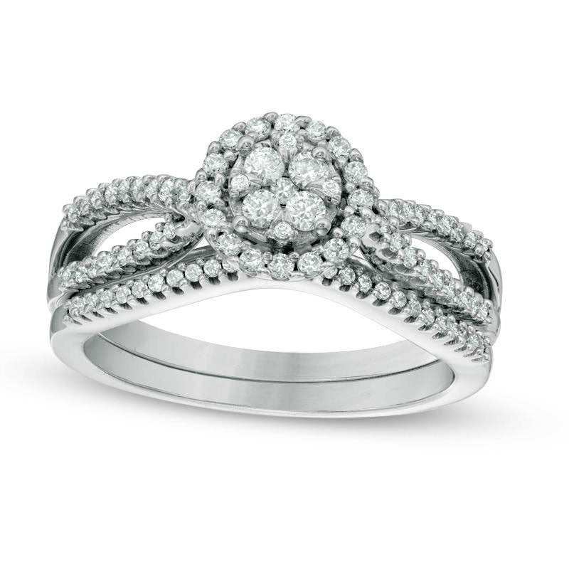 Image of ID 1 050 CT TW Natural Diamond Composite Split Shank Bridal Engagement Ring Set in Solid 10K White Gold