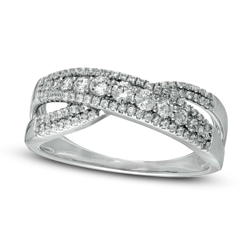Image of ID 1 050 CT TW Natural Diamond Criss-Cross Split Shank Ring in Solid 10K White Gold