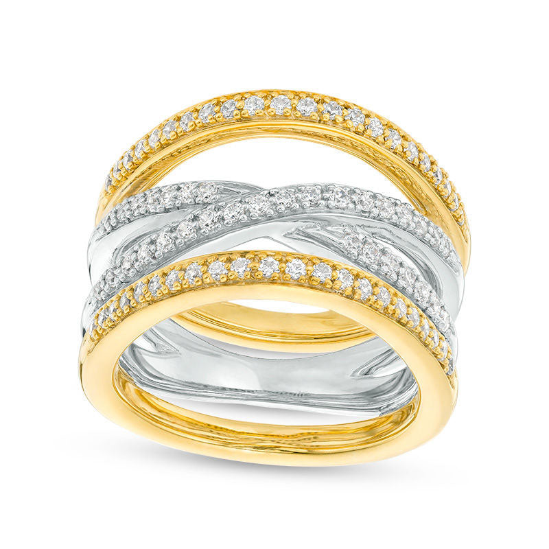 Image of ID 1 050 CT TW Natural Diamond Crossover Multi-Row Stacked-Look Ring in Solid 14K Two-Tone Gold