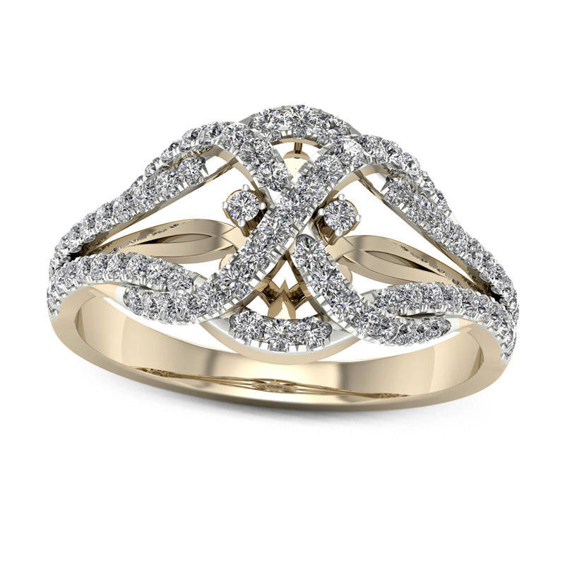 Image of ID 1 050 CT TW Natural Diamond Crossover X Loop Ring in Solid 10K Yellow Gold