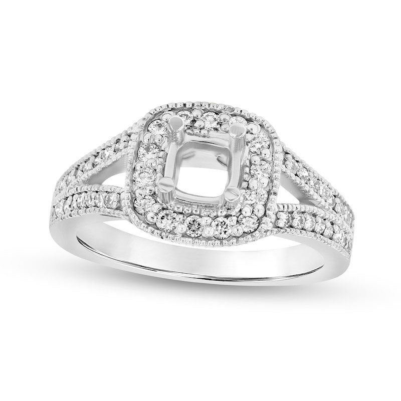Image of ID 1 050 CT TW Natural Diamond Cushion Frame Antique Vintage-Style Semi-Mount in Solid 14K White Gold