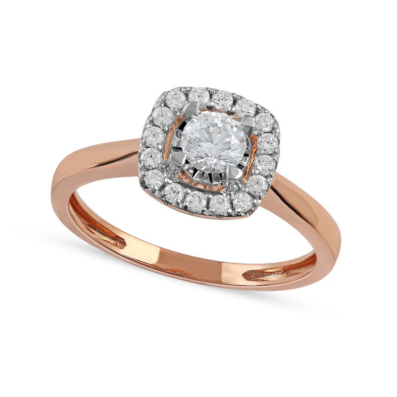 Image of ID 1 050 CT TW Natural Diamond Cushion Frame Engagement Ring in Solid 10K Rose Gold (J/I3)