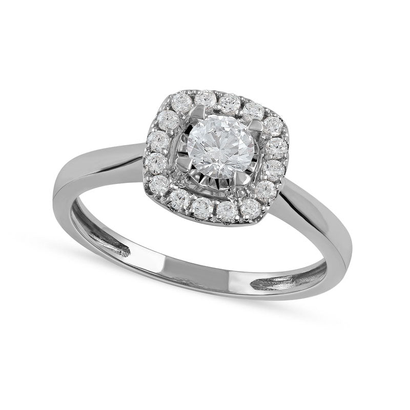 Image of ID 1 050 CT TW Natural Diamond Cushion Frame Engagement Ring in Solid 10K White Gold (J/I3)