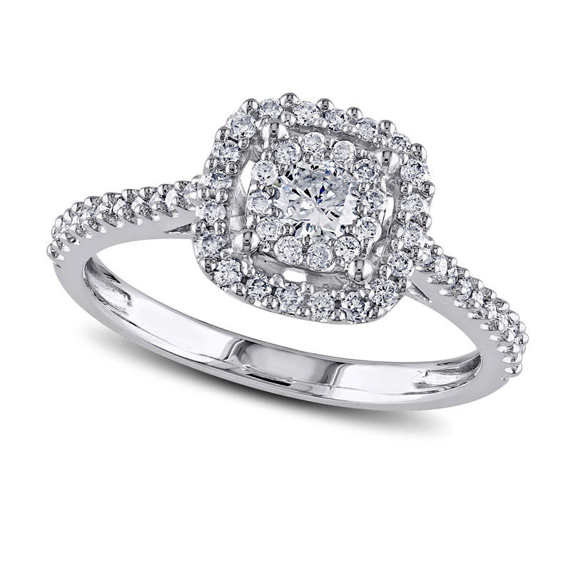 Image of ID 1 050 CT TW Natural Diamond Cushion Frame Ring in Solid 10K White Gold