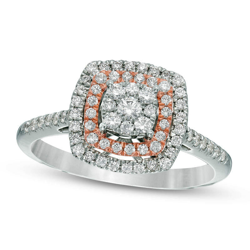 Image of ID 1 050 CT TW Natural Diamond Double Cushion Frame Ring in Solid 10K Two-Tone Gold