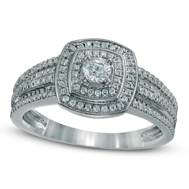 Image of ID 1 050 CT TW Natural Diamond Double Frame Engagement Ring in Solid 10K White Gold