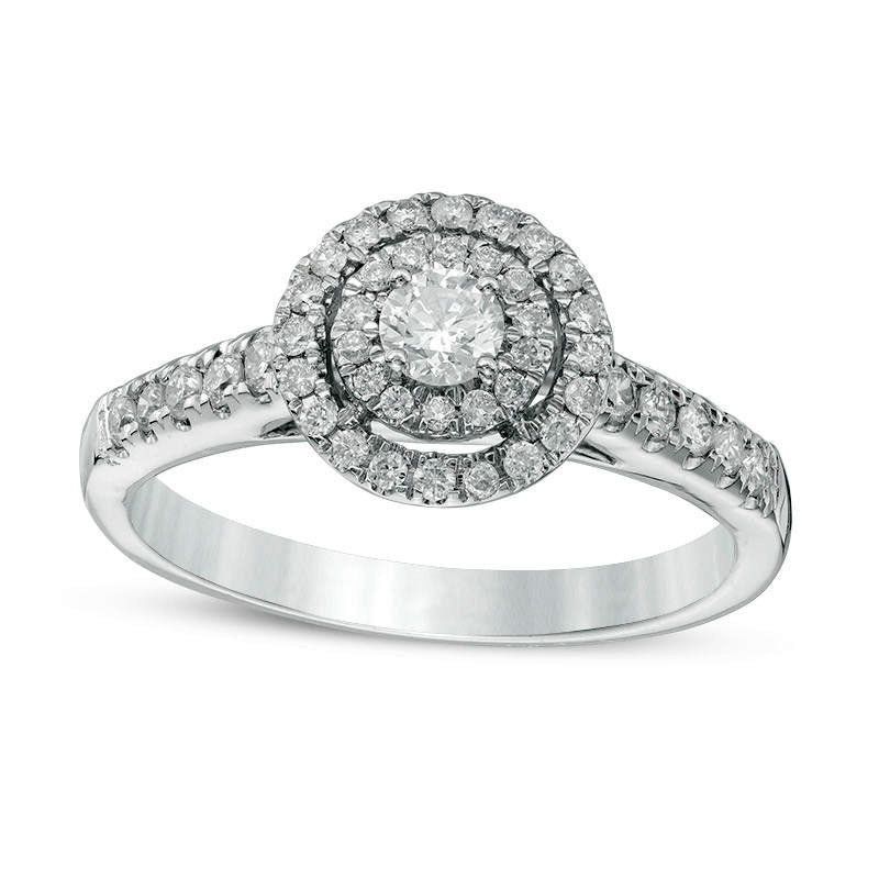 Image of ID 1 050 CT TW Natural Diamond Double Frame Engagement Ring in Solid 14K White Gold