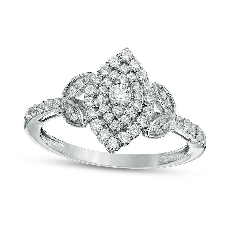 Image of ID 1 050 CT TW Natural Diamond Double Marquise Frame Petal-Sides Engagement Ring in Solid 10K White Gold