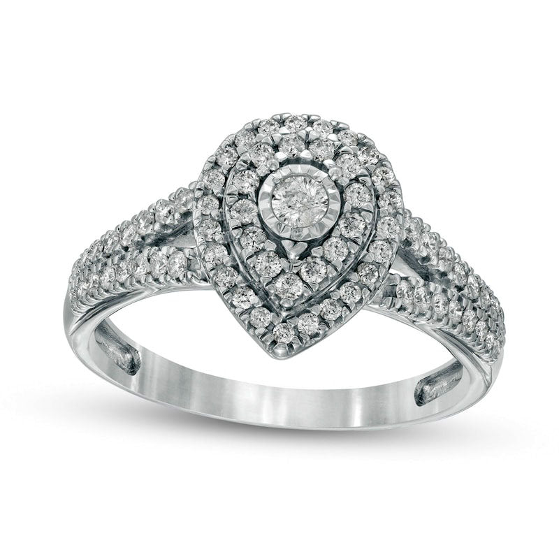 Image of ID 1 050 CT TW Natural Diamond Double Pear-Shaped Frame Engagement Ring in Solid 10K White Gold