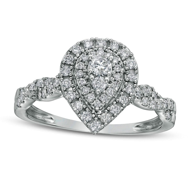Image of ID 1 050 CT TW Natural Diamond Double Pear-Shaped Frame Twist Shank Engagement Ring in Solid 10K White Gold